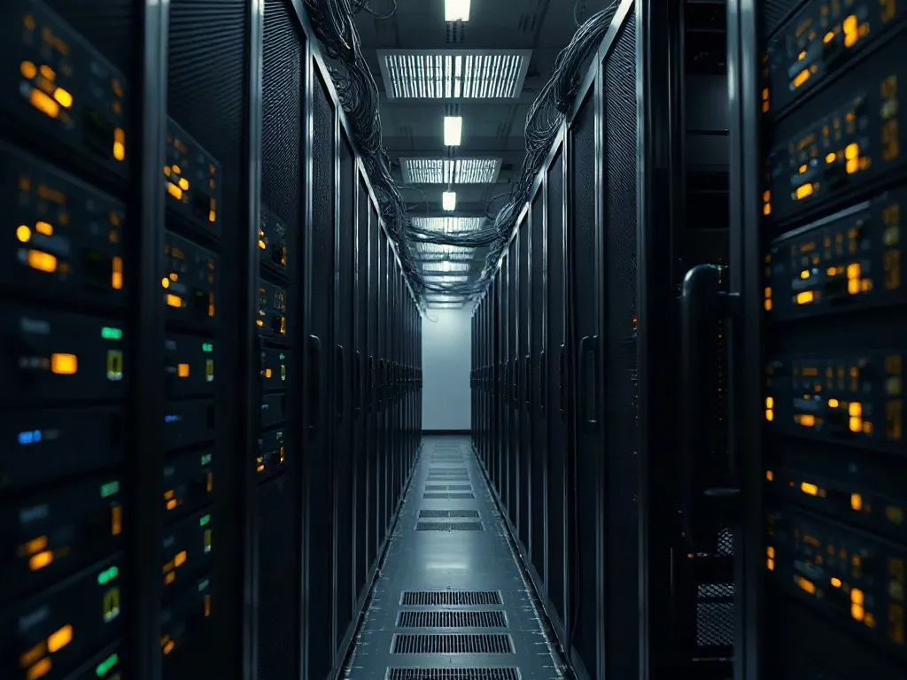 Bastidores de servidores con indicadores luminosos y cableado organizado